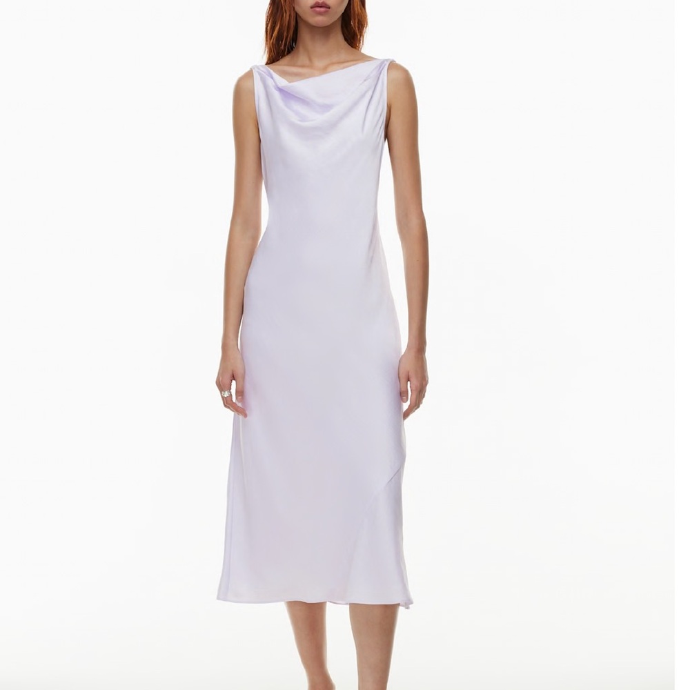 Aritzia Wilfred Ice Lavender Satin Goddess Dress in Ice Lavender